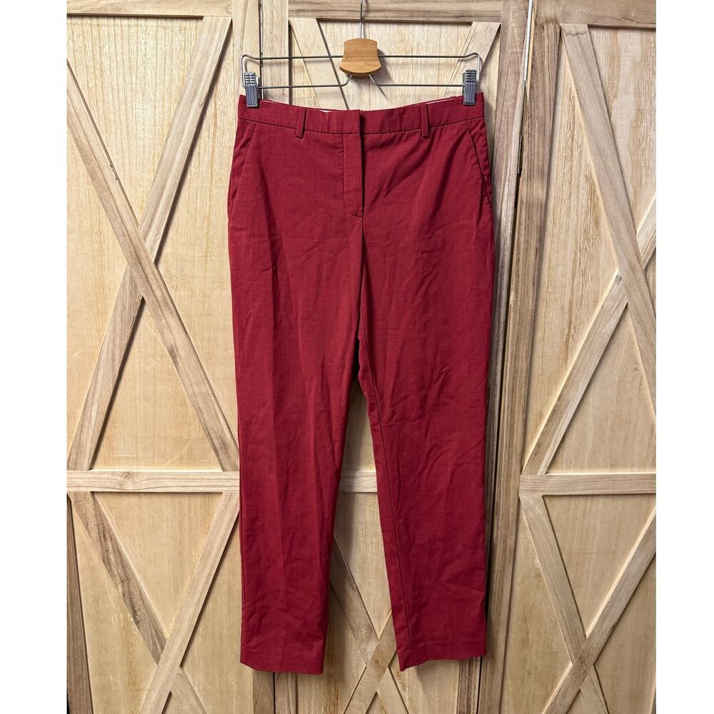 THEORY Tailored Trouser Travel Wool red straight leg career pant
